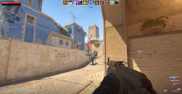 Player ESP boxes and names on Mirage connector in Counter-Strike 2